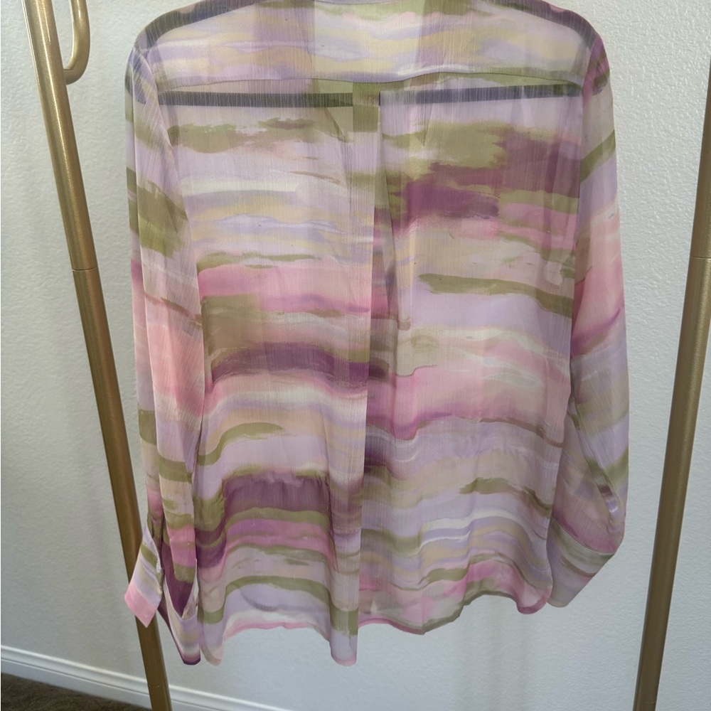 Colorful Sheer Button-Up Blouse - Picture 2 of 4
